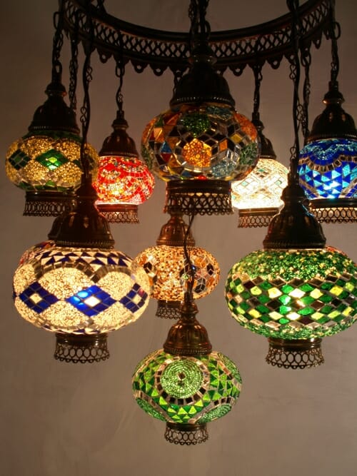 Mosaic-Chandelier-mixed-length-11-piece-mixed-colours middle eastern frame open bottoms