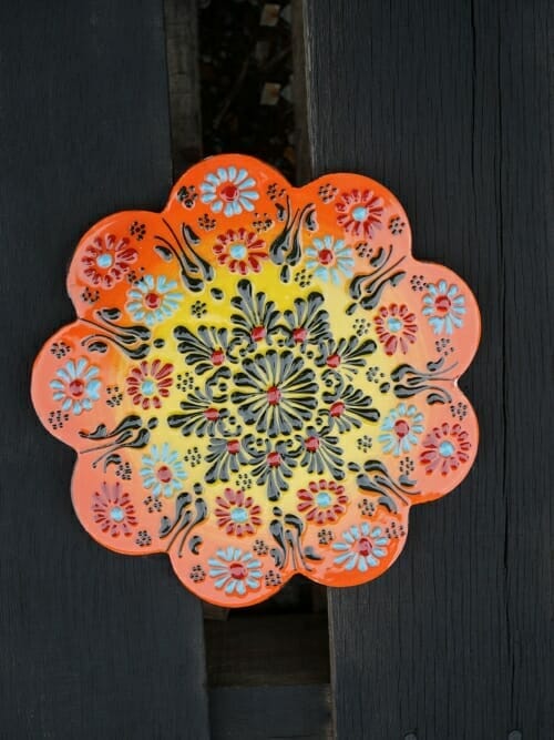 Trivet Hand Painted Ceramic Orange Iron Bark
