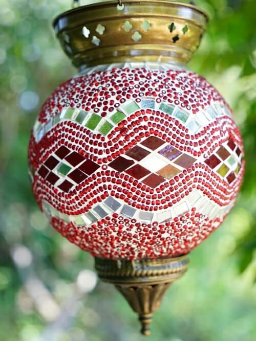 Red Large Hanging Handmade Mosaic Candle Holder