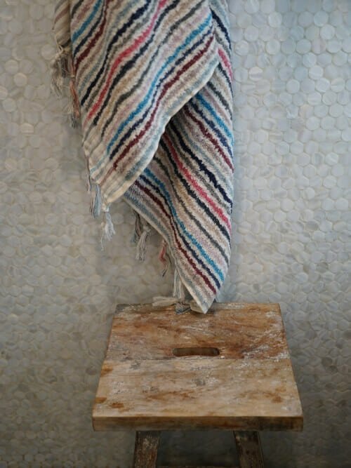 Pastel Striped Bath Towel 100% Cotton and stool