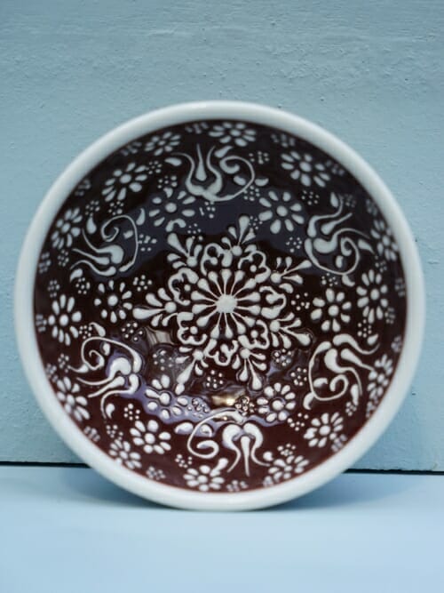 Brown 10cm White Lace Hand Painted Ceramic dipping bowls