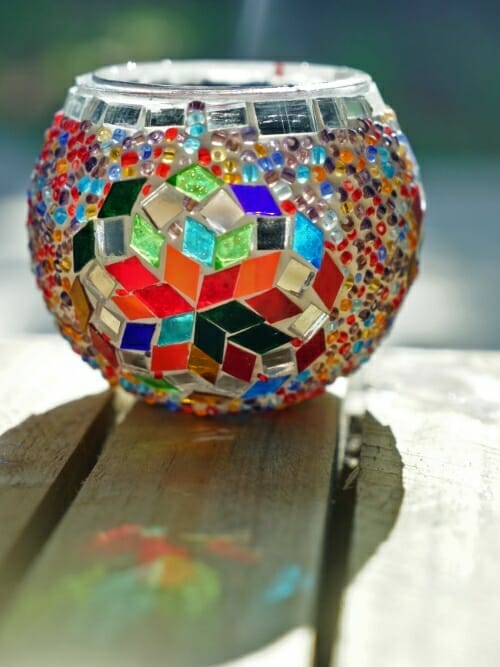 Flower 8cm Glass Mosaic Candle Holder