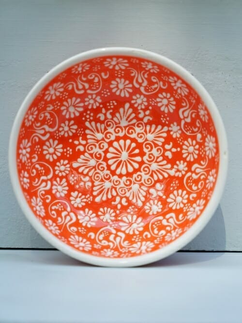 Orange 15cm White Lace Hand Painted Ceramic dipping bowls