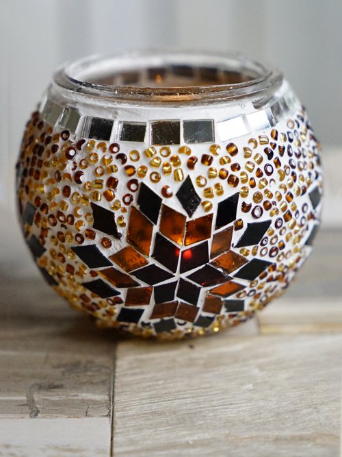 8cm small mosaic candle holder brown