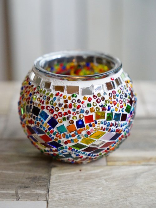 8cm small mosaic candle holder wave multicolour