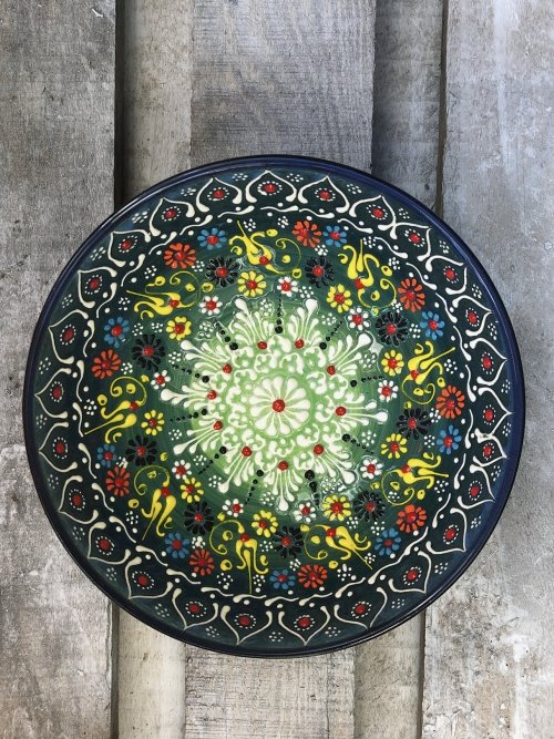 20cm Hand painted Turkish ceramic dipping bowl dark green