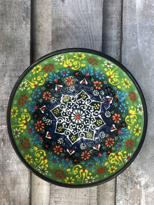 20cm Hand painted Turkish ceramic dipping bowl light green to dark green