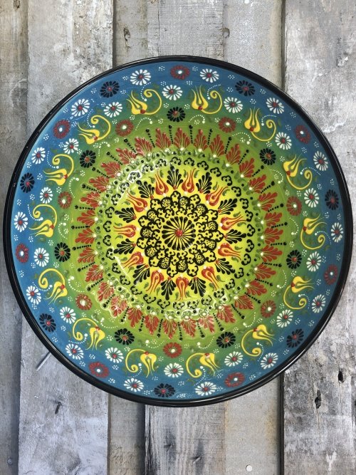 30cm Hand painted Turkish ceramic salad serving bowl turquoise to yellow