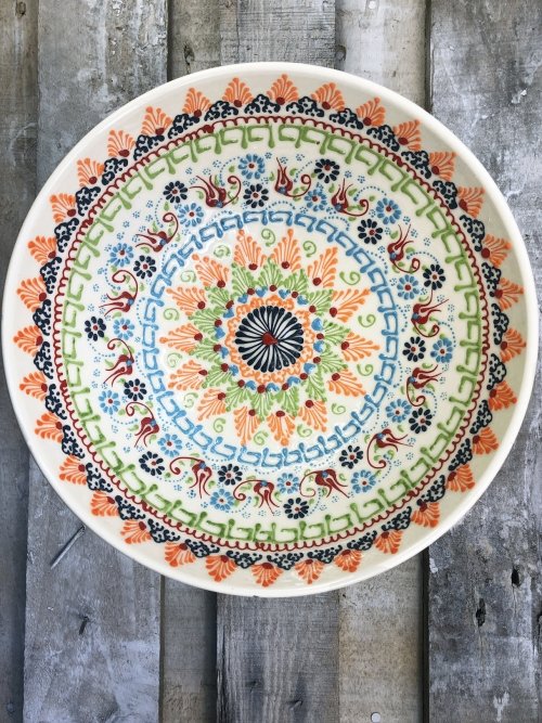 30cm Hand painted Turkish ceramic salad serving bowl white