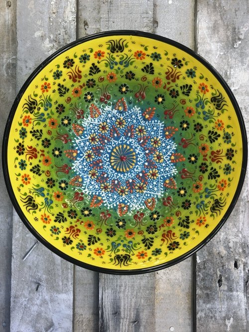 30cm Hand painted Turkish ceramic salad serving bowl yellow to turquoise