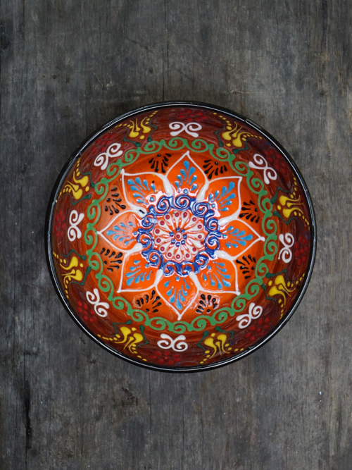 15cm Hand Painted Turkish ceramic bowl brown to orange