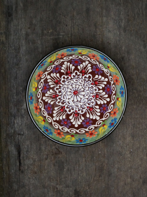 15cm Hand Painted Turkish ceramic bowl green to brown