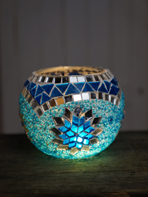 11cm Medium Mosaic Candle Holder Turquoise