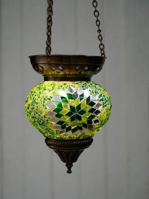 12cm Hanging Mosaic Candle Holder Green