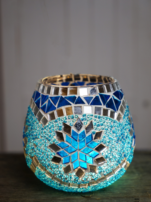 13cm Large Mosaic Candle Holder Turquoise