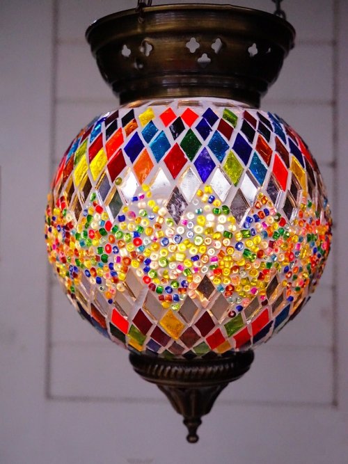 Large Turkish mosaic hanging candle holder harlequin