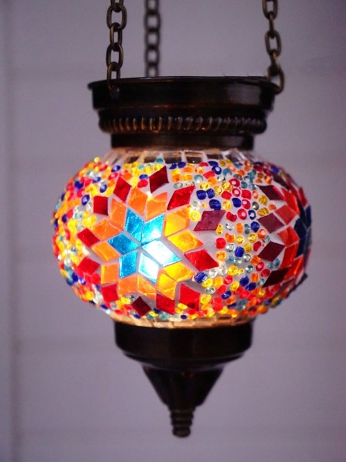 Small Turkish mosaic hanging candle holder sun