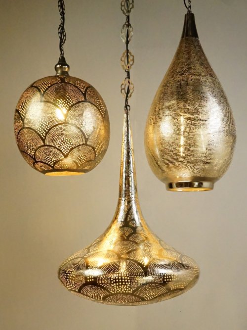 Pod Drop and Sphere hand punched Moroccan ceiling lights
