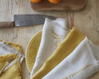 Hand frayed French linen gold wheat range
