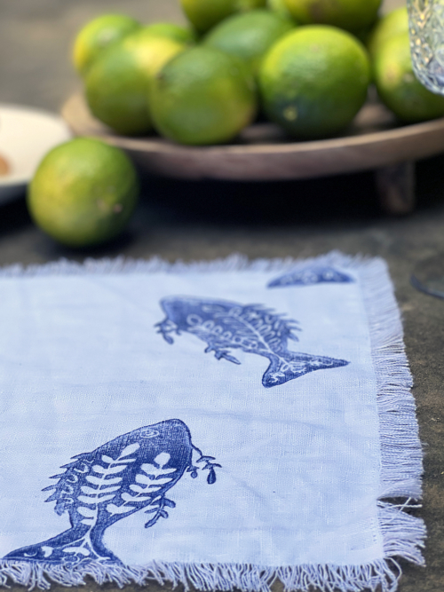 NEW large fish French linen placemat